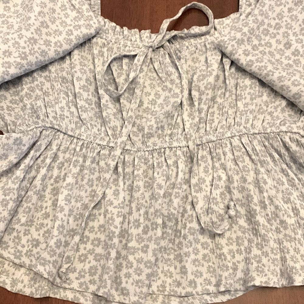 altar’d state blue floral long sleeve cropped tie front blouse Size XS NWT - Picture 3 of 8